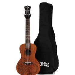 Luna Tattoo Mahogany Concert Ukulele- Satin Natural