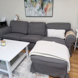 IKEA Gray Sofa with Chaise – Comfortable & Clean