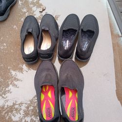 Three Pair Skechers They're Cooled Memory Foamed Loafers Black Color Size 7