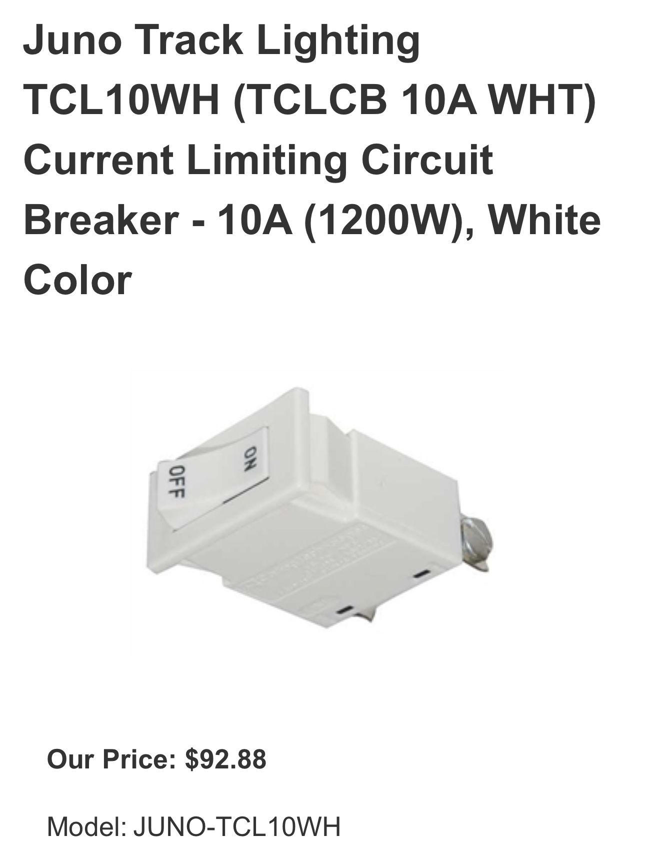 Juno Track Lighting TCL10WH TCLCB 10A WHT Current Limiting Circuit Breaker 15pcs