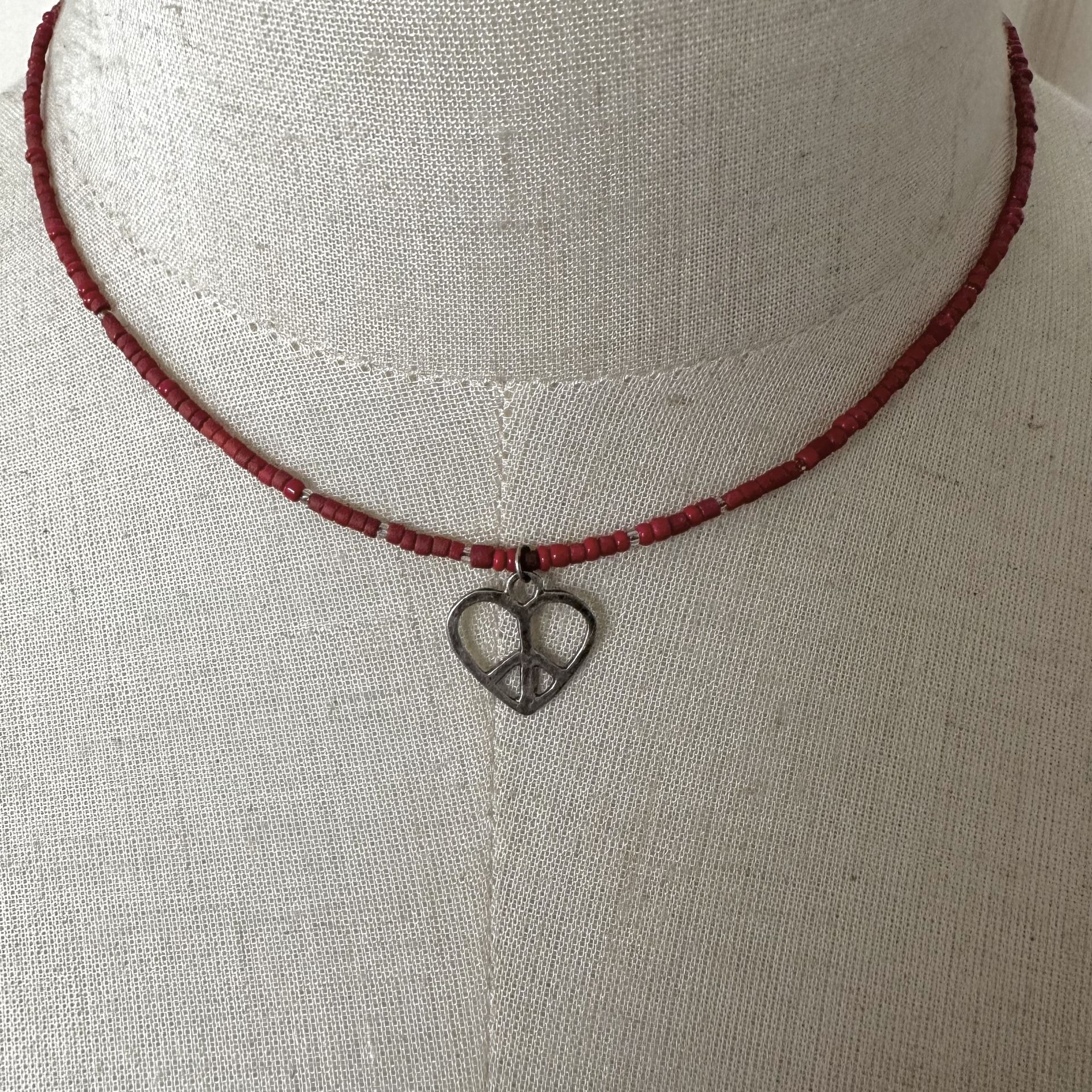 Silpada Designs Sterling Silver Diamond Heart Pendant Red Heishi Bead Necklace
