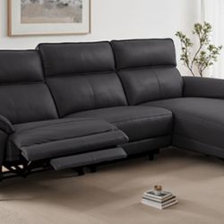 Brand New Black Top Grain Leather Power Reclining Sectional Sofa