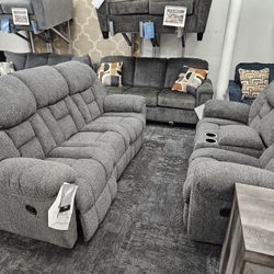 Brand New Ashley Furniture Foreside Charcoal Color Recliner Sofa Loveseat