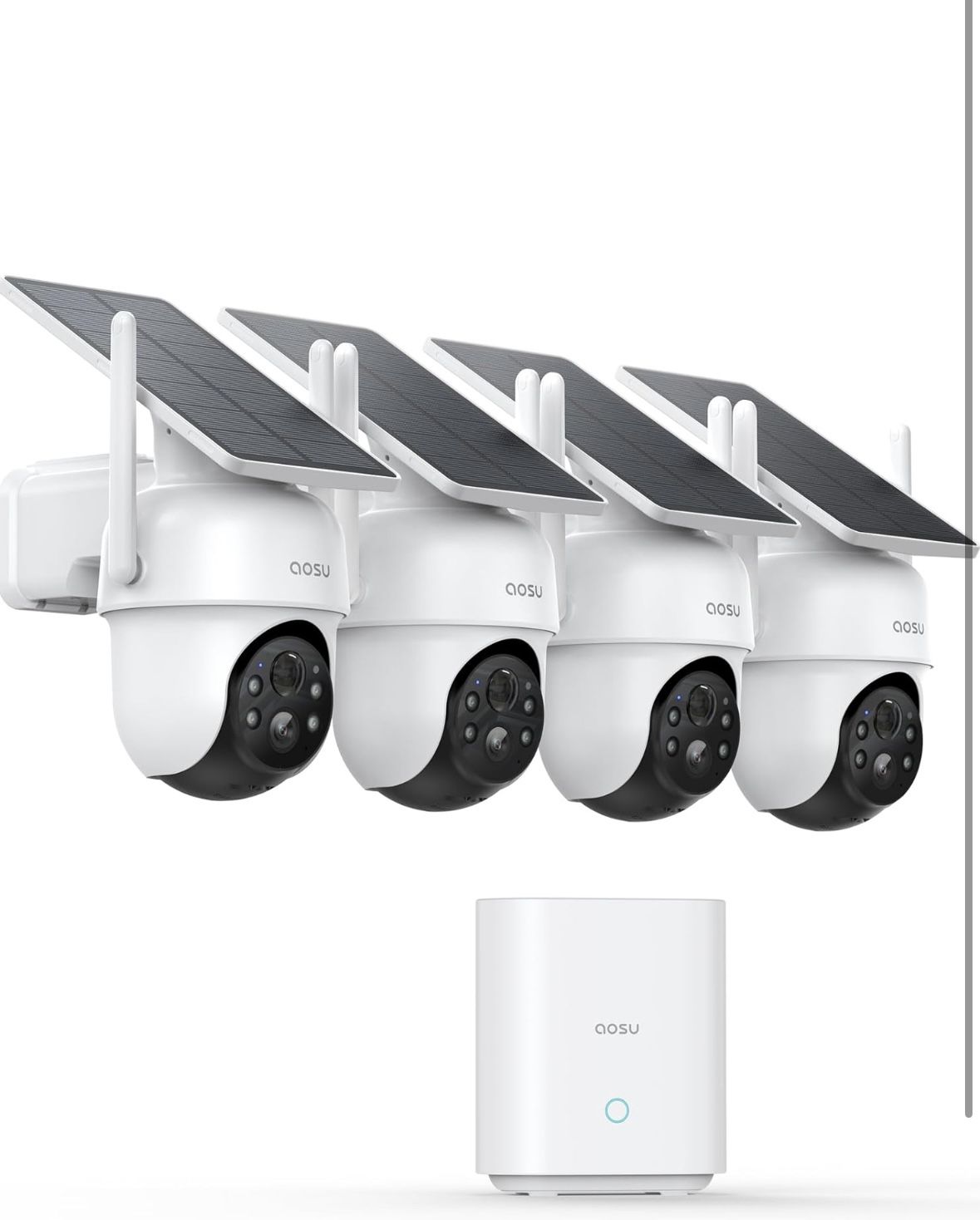 AOSU Security Cameras Outdoor Wireless, 4 Cam-Kit, No Subscription, Solar-Powered, Home Security Cam