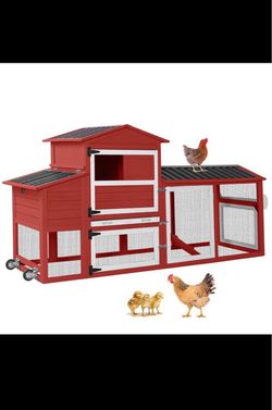 BRAND NEW Red & White Chicken Coop with Wheels