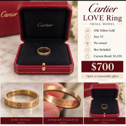 Cartier Love Ring 18K Yellow Gold Size 53