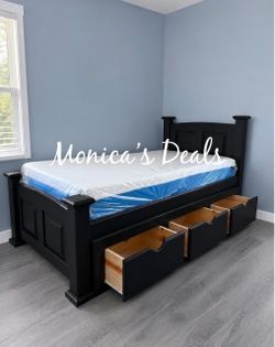 Twin Solid Wood Bed With 3 Drawers And Memory Foam Mattress $640
