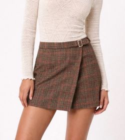 J Galt wrap mini plaid skirt