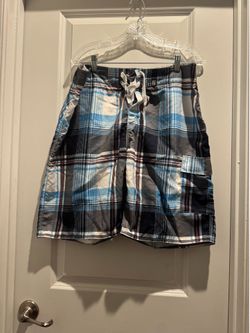 Men's Blue Plaid Swim Shorts size 36