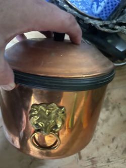 Copper Pot with Brass Lion Head Detail