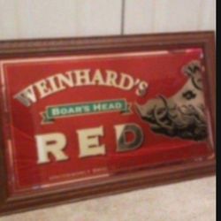 VINTAGE WEINHARD'S RED BOAR'S HEAD WALL MIRROR SIGN