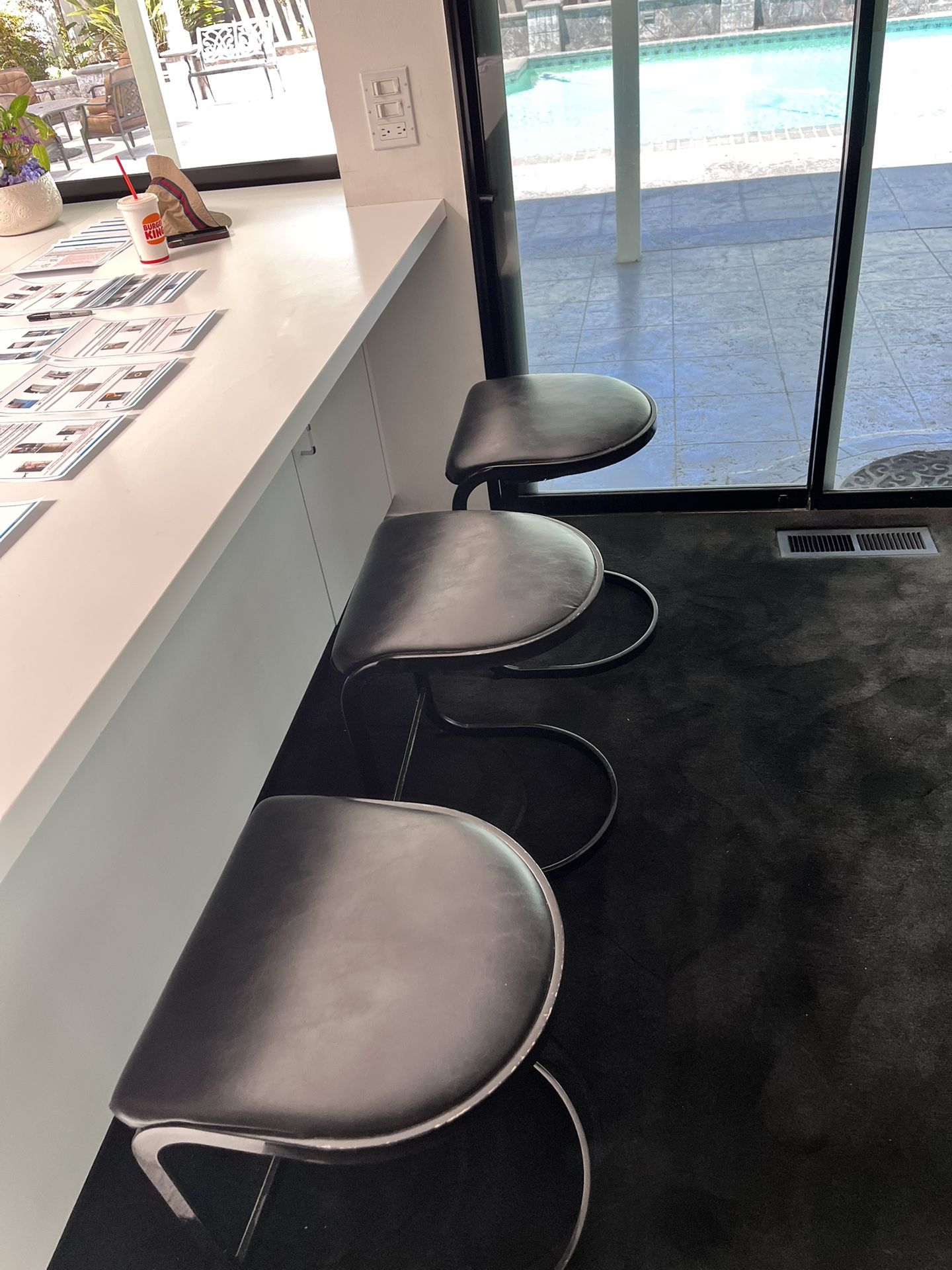 Three Black Bar Stool Seats