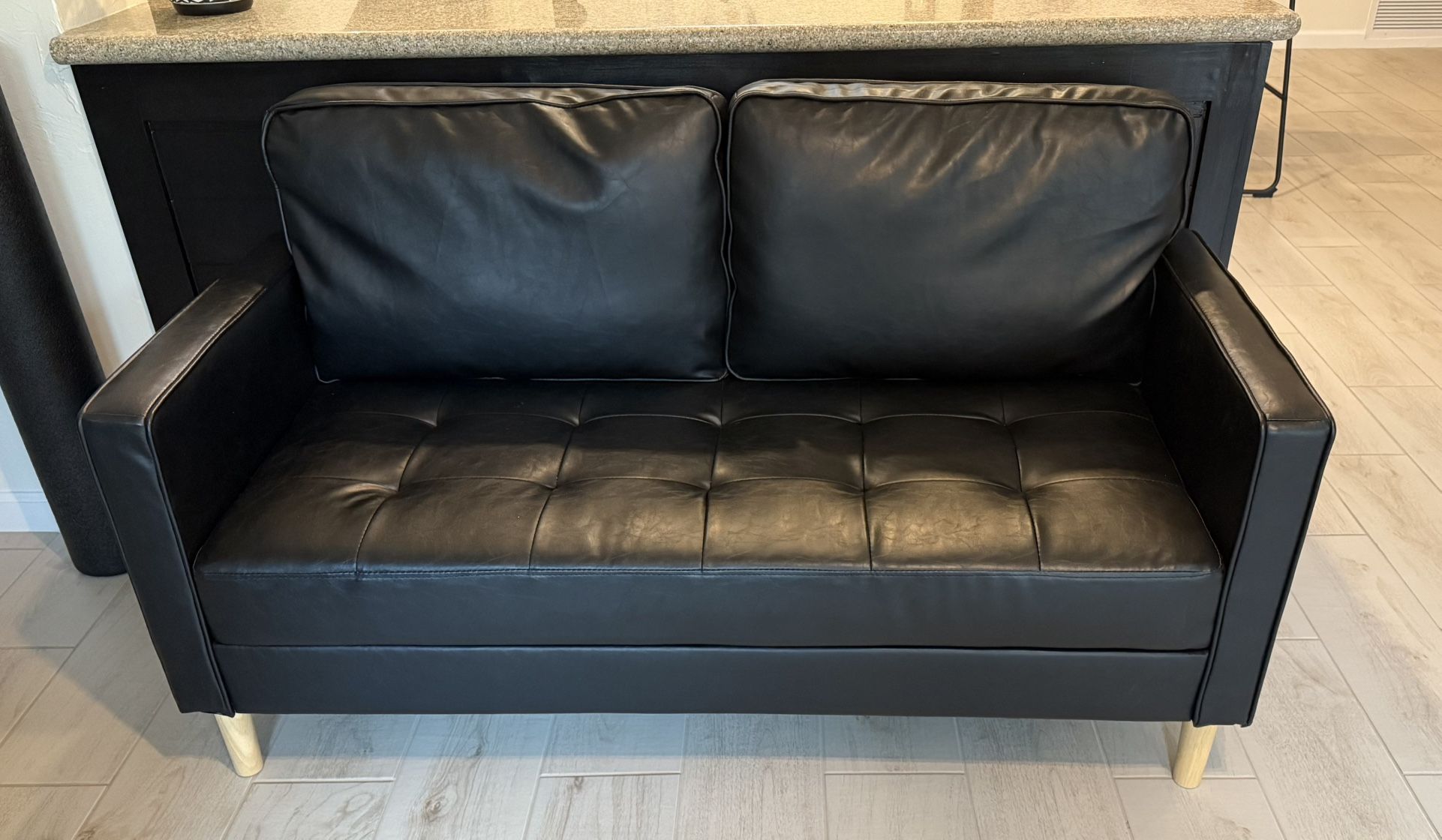 57” Mid-Century Loveseat Faux Leather Sofa Couch
