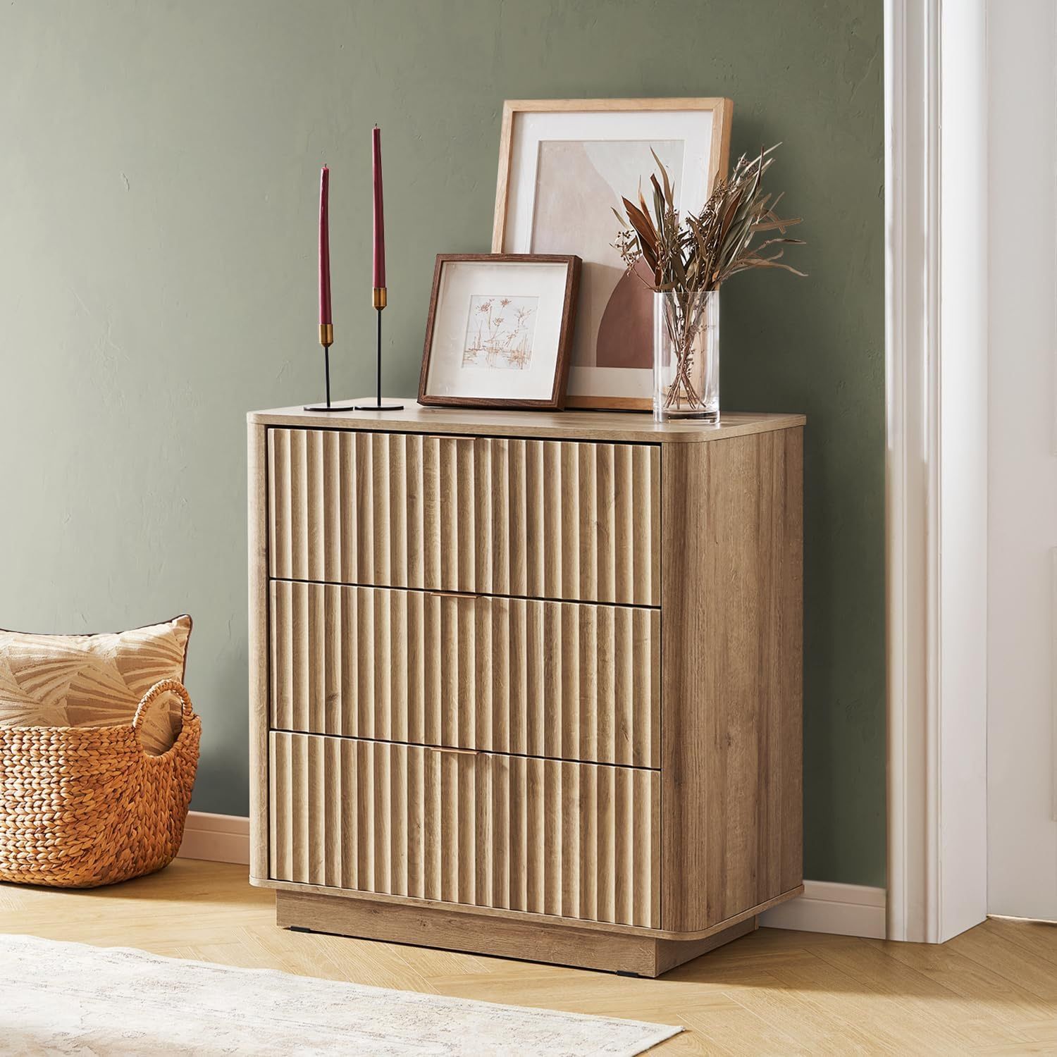 mopio Blake 3 Drawer Dresser for Bedroom, Chest of Drawers, Wood Dresser Organizer, Modern Farmhouse, Tall Night Stand, Enhanced Safety, Sturdy Compli