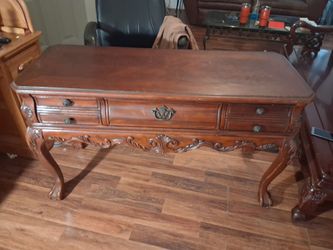 Carved Wood Console Table with Drawers