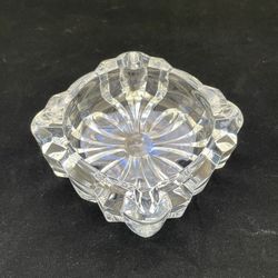Vtg Crystal Cut Clear Cigar Cigarette Ashtray Heavy Square
