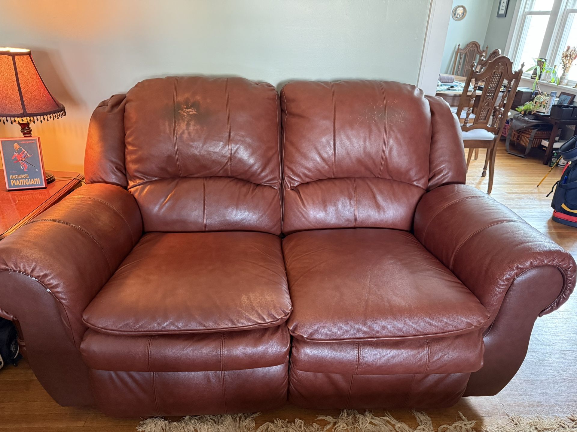 Maroon Leather Loveseat