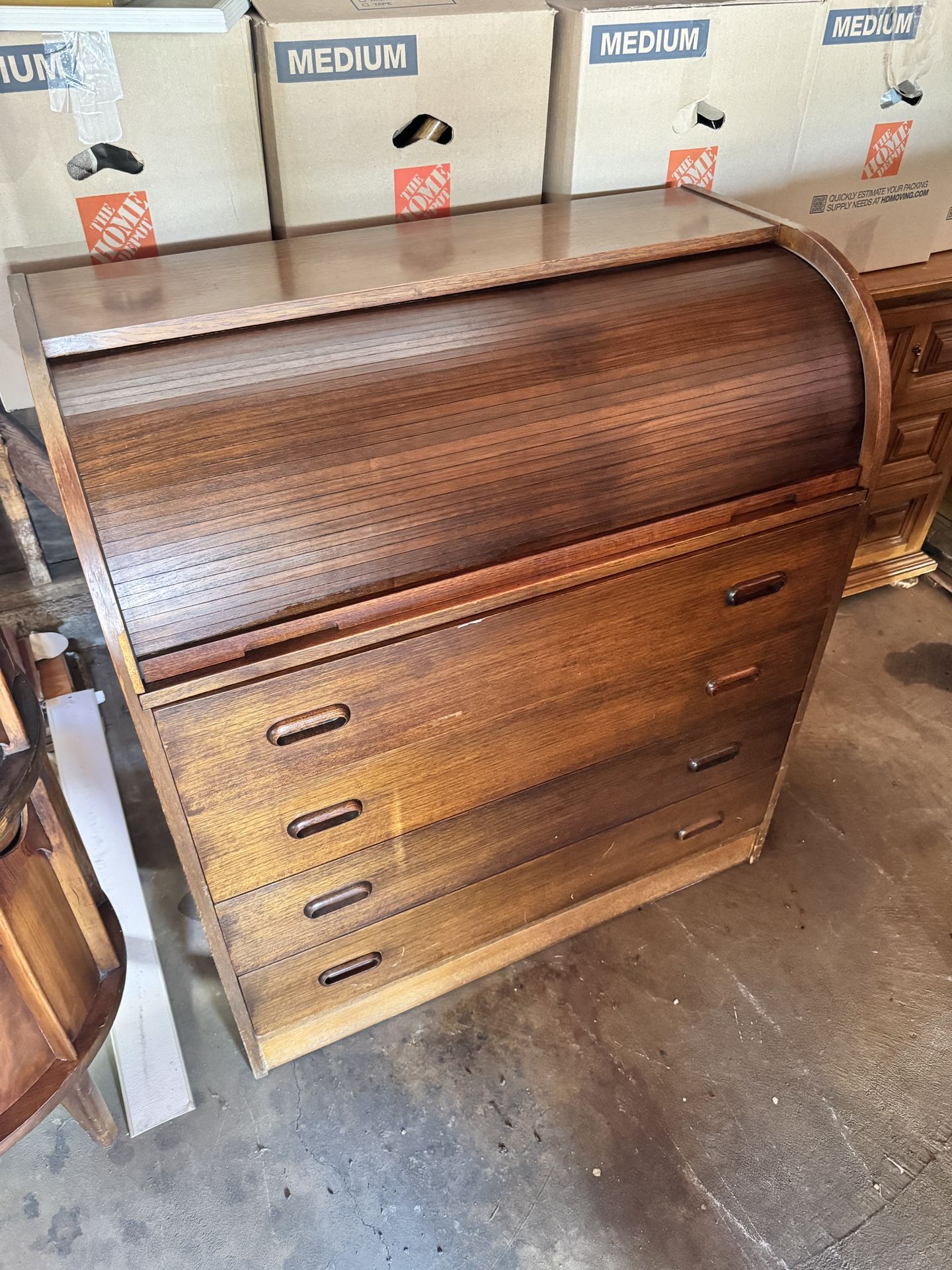 Vintage Danish Teak Roll Top Desk