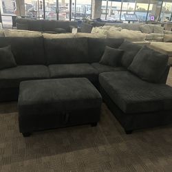 NEW black Comfy Sectional W/ Storage Ottoman 