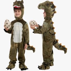 Halloween Realistic T-rex Costume Outfit Dinosaur Jumpsuit with Egg for Kids Toddler Dress-up Party
