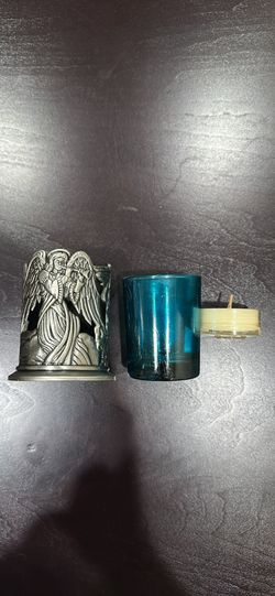 Vintage 1999 Home For The Holidays Mini Votive Candle Holder -angel  Blue