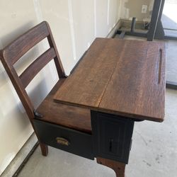 National School All In One Antique Wood School Desk Elementary Child’s Desk
