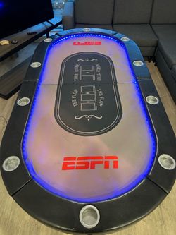 ESPN 10 Player Premium Foldable Poker Table In-Laid LED Lights, Gray