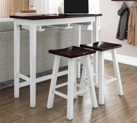 White/Brown, Particle Board 42 in. Kitchen Prep Table with 3-Stools