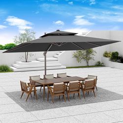 9x12 FT Patio Umbrella, Large Cantilever Rectangular Double Top Heavy Duty Offset Umbrellas with 360° Rotation, Outdoor shade for Garden Deck Pool, Gr