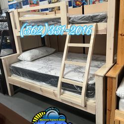 White Wash Twin Full Bunk Bed With Mattresses New Cama