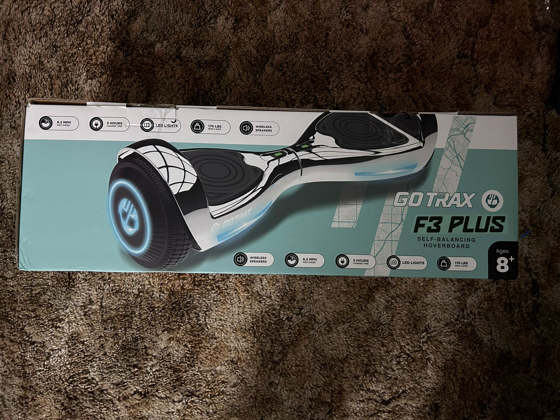 GoTrax F3 Plus Self-Balancing Hoverboard, Chrome ~ NEW