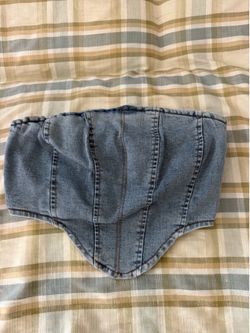 Light Wash Denim Corset Bandeau Top with Matching Pants