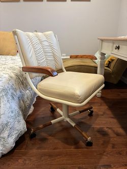 Vintage Rolling Armchair with Wood Accents
