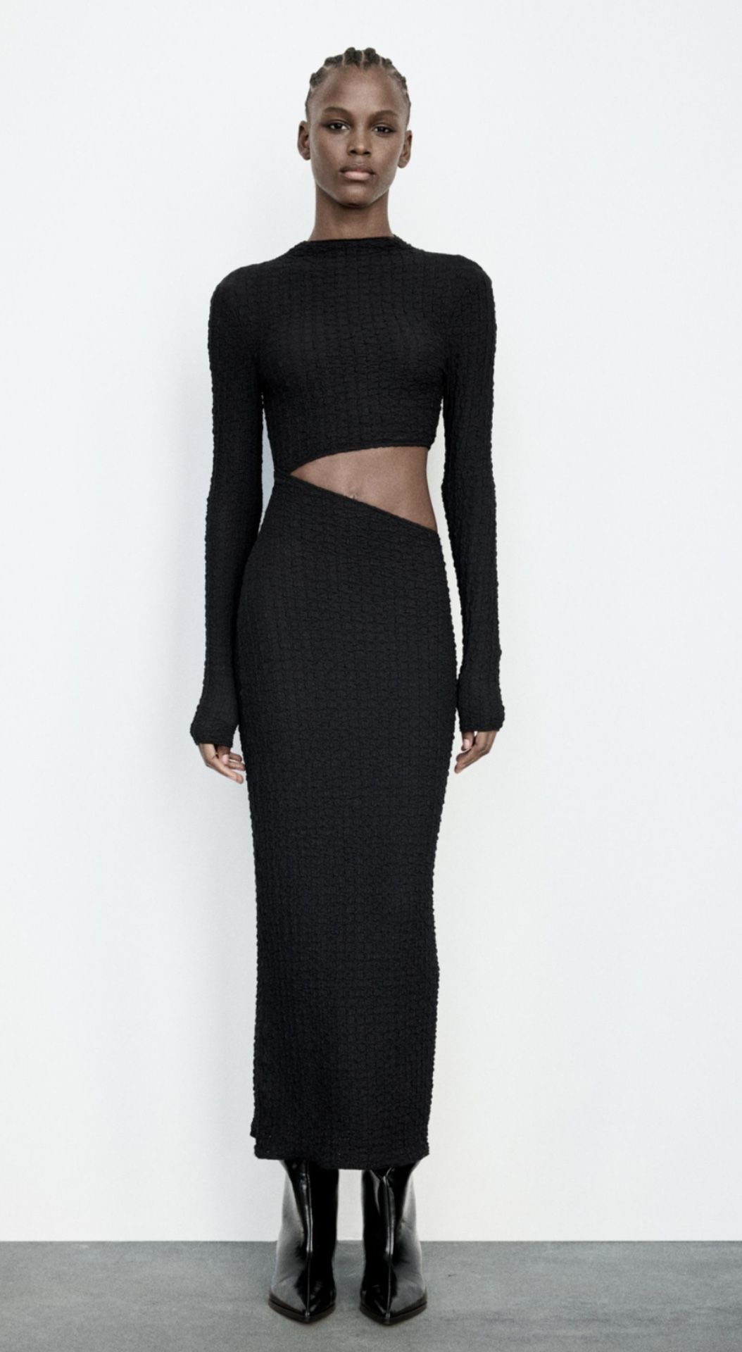 Zara Sexy Black Textured Long Sleeve Cut-Out Dress Size Small NEW with Tags