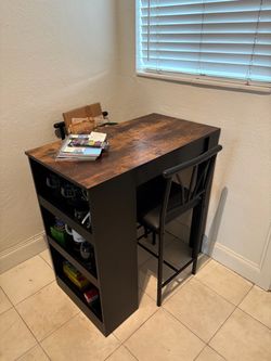 Wooden kitchen dining table with storage