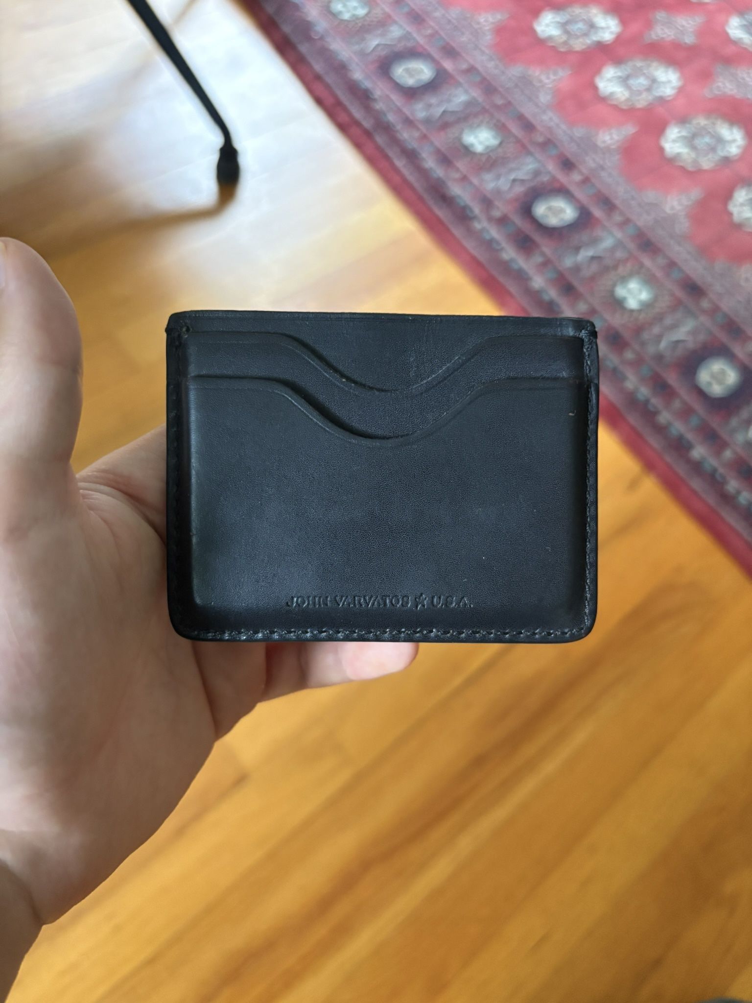 Black Leather John Varvatos Designer Card Wallet Full Grain Leather 