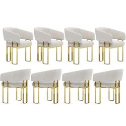 Jajaplus Dining Chair with Arms, Luxury Off White Boucle Barrel Dining Room Chair with Mirrored Gold U-Shaped Legs for Kitchen, Bedroom, Makeup Room,