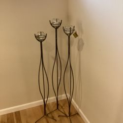 3 Metal & Glass Candle Holder Set