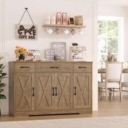 Buffet Sideboard Cabinet with Drawers, 55" Large Buffet Storage , Rustic Brown S-17