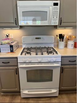 Gas stove, fridge, dishwasher, and microwave