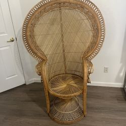 Vintage 1970s Rattan & Wicker Handcrafted Boho Chic Emmanuelle Peacock Chair
