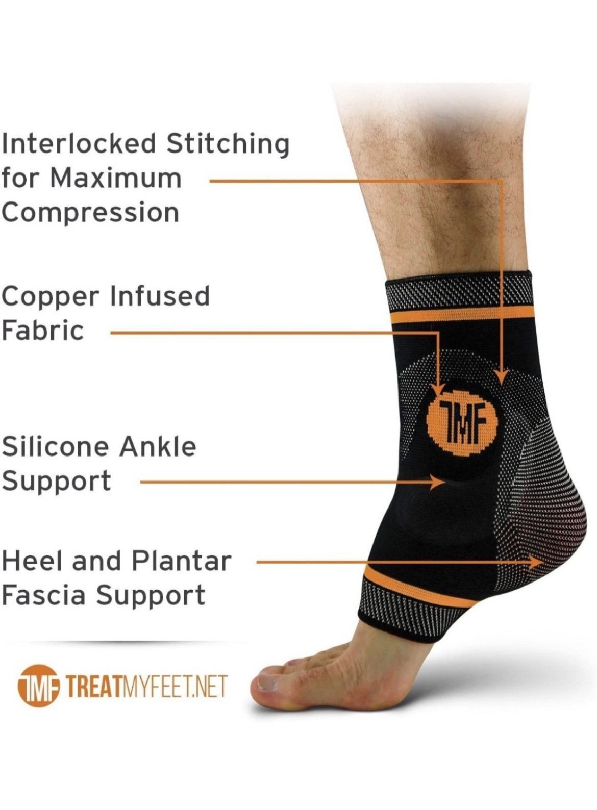 Compression Ankle Brace with Silicone Ankle Support and Copper