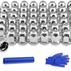 33mm Lug Nut Covers with Flange ABS Chrome Screw-on Nut Covers for Semi Trucks (60Pcs)