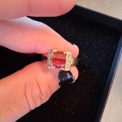 Gold Vermeil Synthetic Spinel And Cz Statement Ring Size 10/11