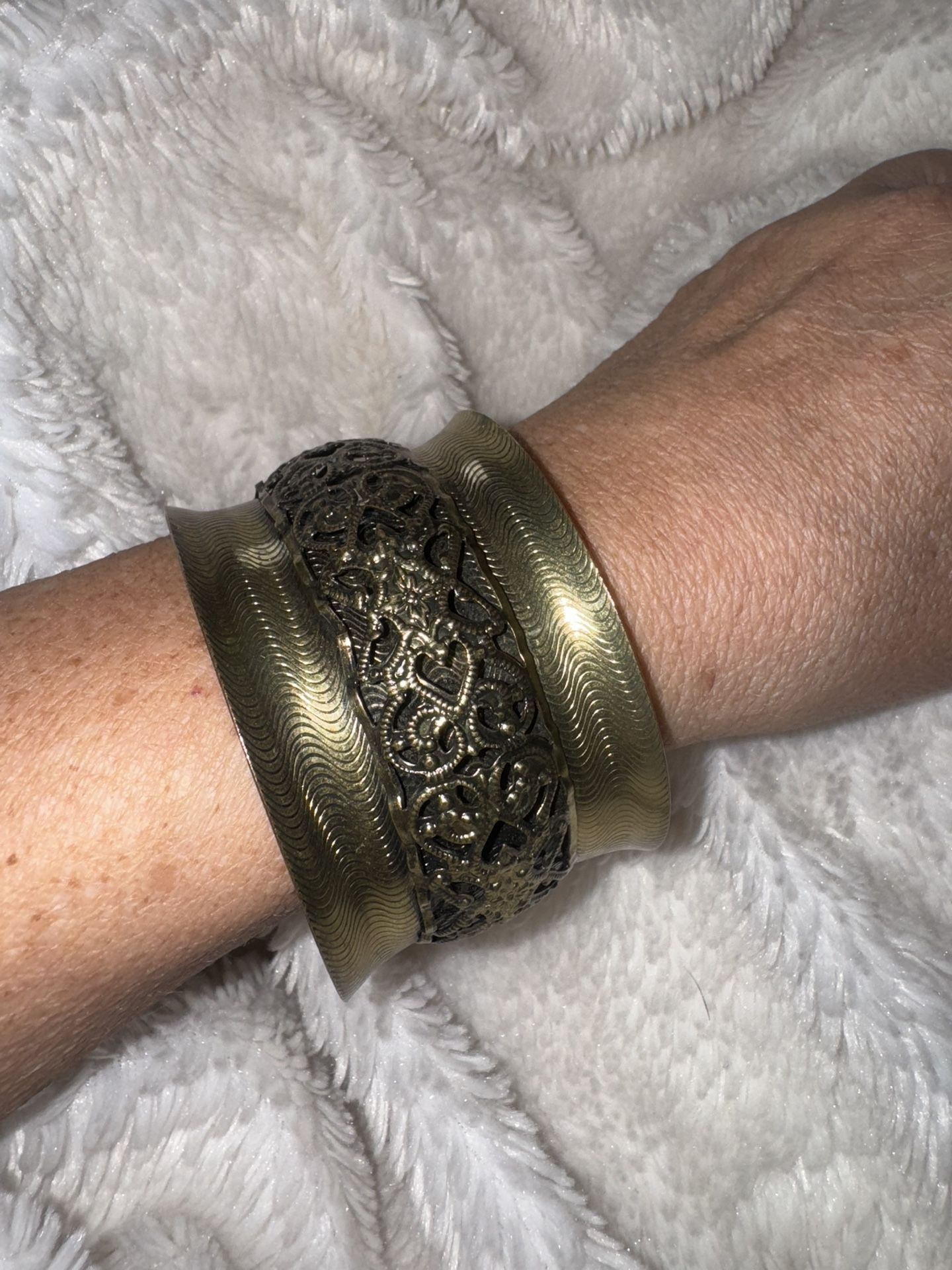 Vintage Brass Filigree Cuff Bracelet