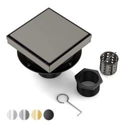 (Brand New in Box) DLONE Square Shower Drain | 6 Inch Gun Gray AISI 304 Stainless Steel Shower Drain with Tile Insert Panel, Shower Floor Drain in Ba