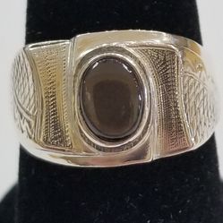 Ring Sterling Silver and Black Star Saphire 