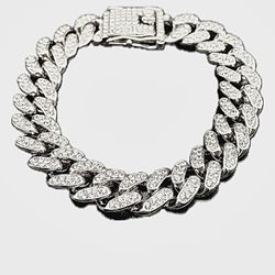 18K White Gold Plated Cuban Link Bracelet For Men And Women