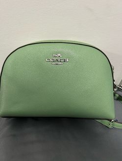 Coach Green Pebbled Zip Top Crossbody Bag w/ Detachable Strap, Logo