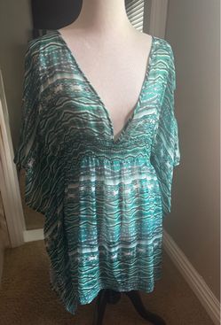 Swim Coverup Jessica Simpson Kaftan Cover Up Medium Multi Teal green Boho Beach